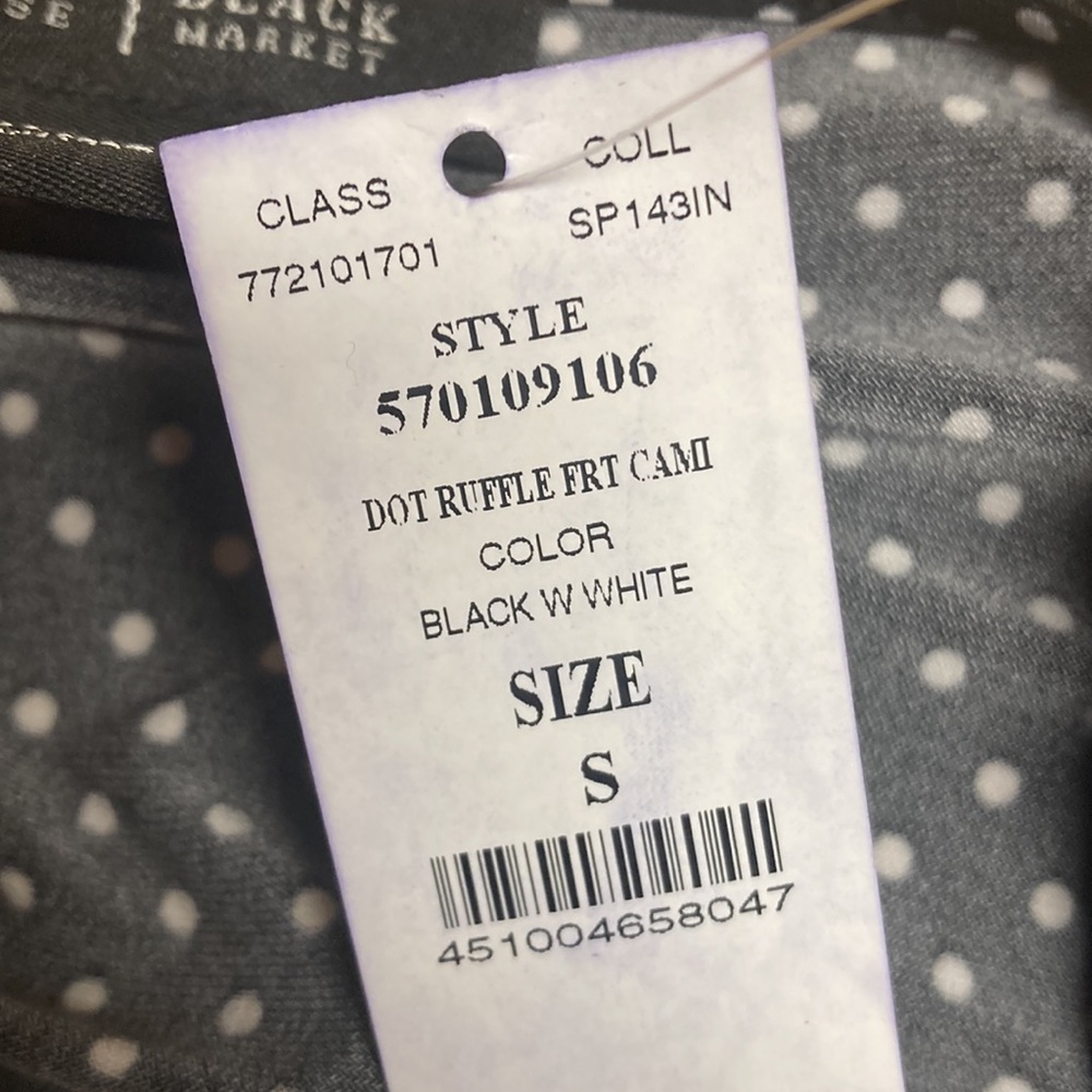White House Black Market Dot Ruffle Front Camisole Size S - Picture 8 of 11